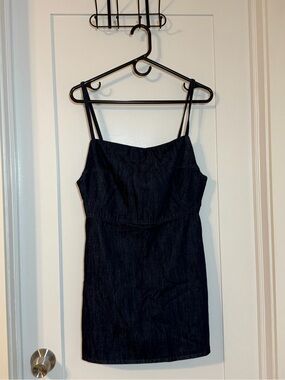 NWOT Zara Dark Blue Denim Mini Dress with Spaghetti Straps
